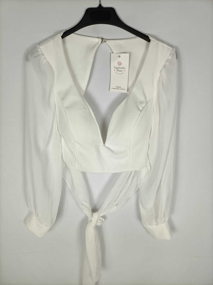 CAPERUZITA ROSA. Top blanco manga abullonadas T.m