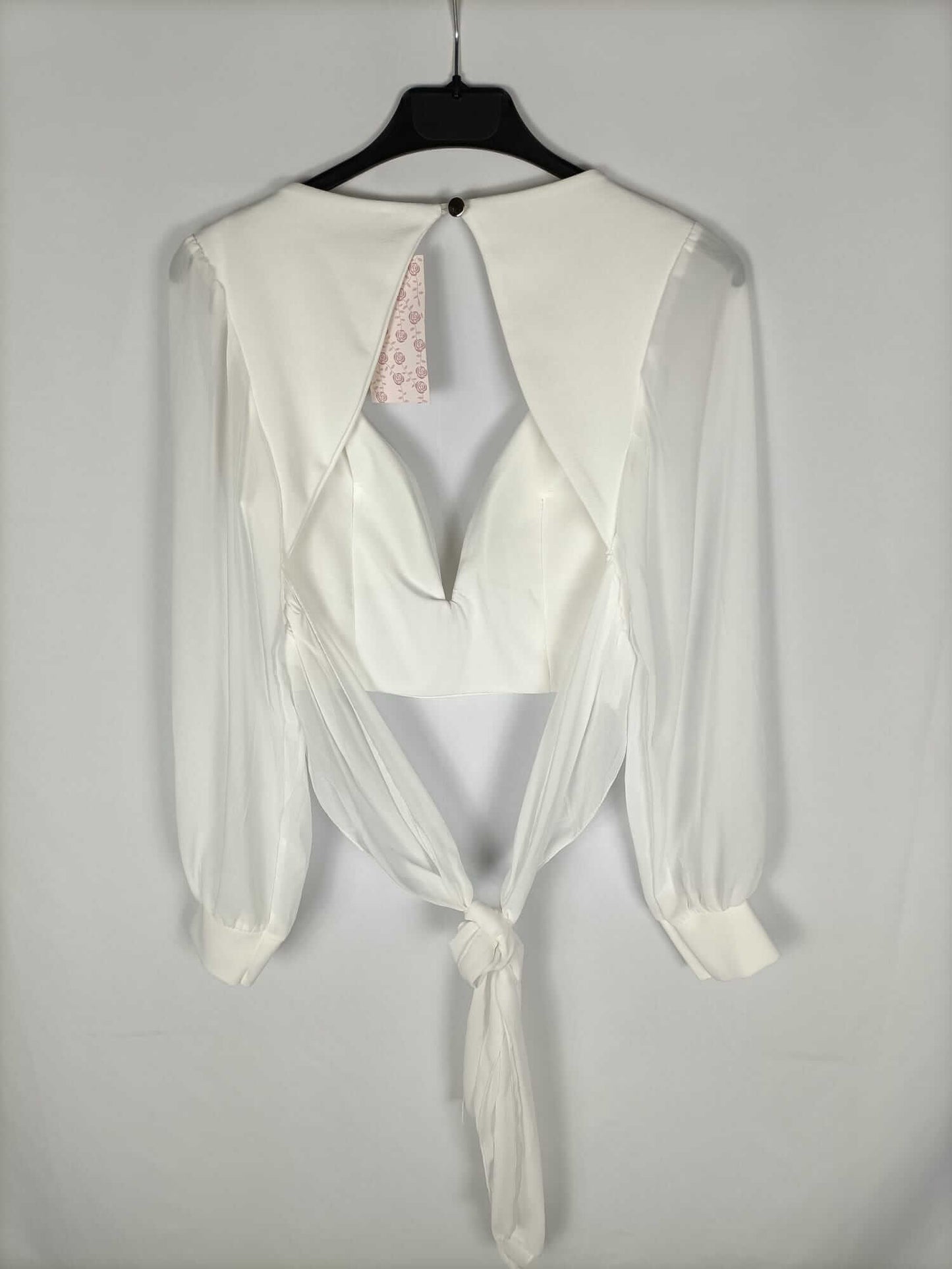 CAPERUZITA ROSA. Top blanco manga abullonadas T.m
