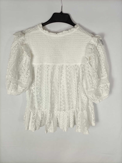 MANGO. Top beige encaje T.m