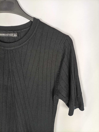 BERSHKA. Black ribbed midi dress Tl