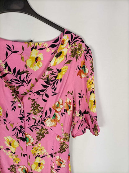 BERSHKA. Vestido rosa flores T.m