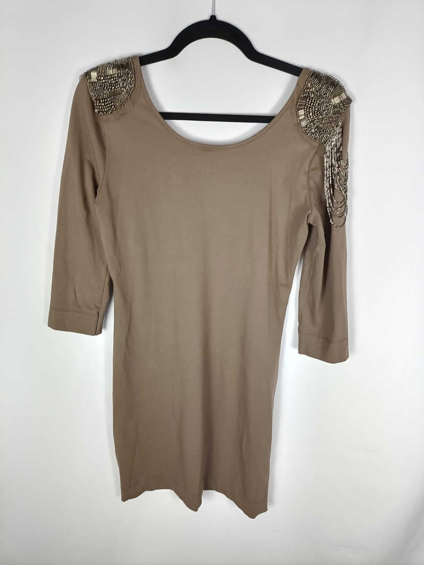 H&amp;M. Brown rhinestone shoulder dress Tm