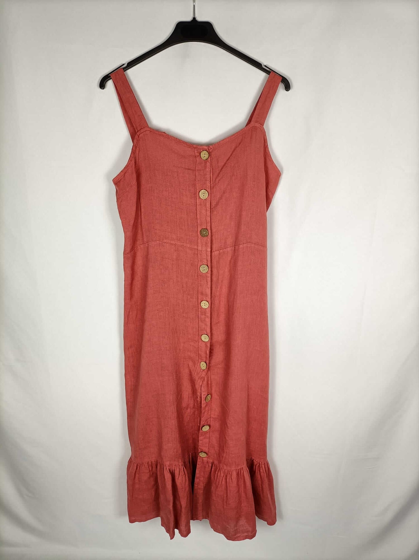 POMPOM.Vestido lino volante abotonado TU (m)