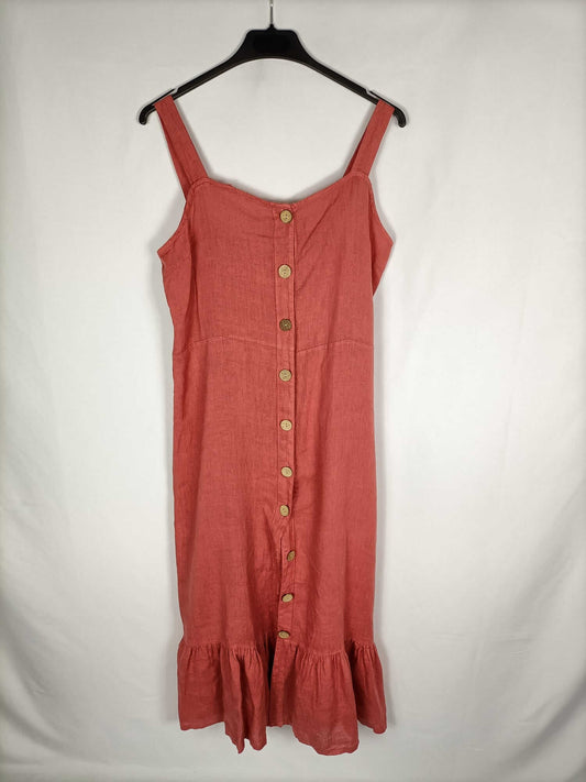 POMPOM.Vestido lino volante abotonado TU (m)