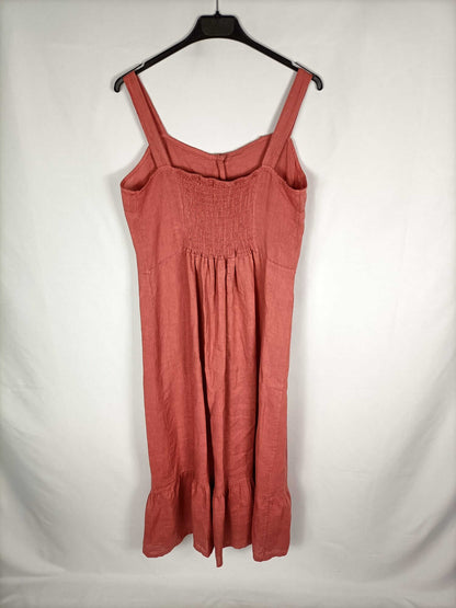 POMPOM.Vestido lino volante abotonado TU (m)