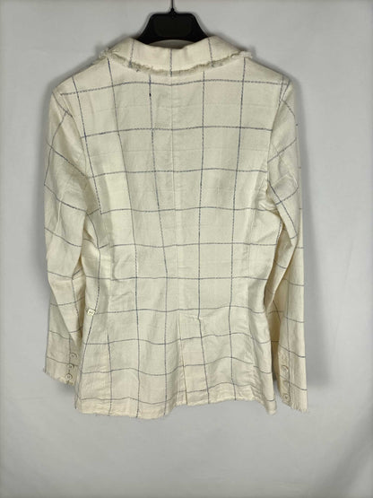 MANILA GRACE.Blue checked linen jacket S.40