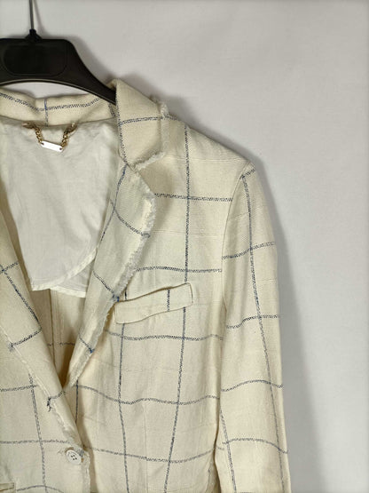 MANILA GRACE.Blue checked linen jacket S.40