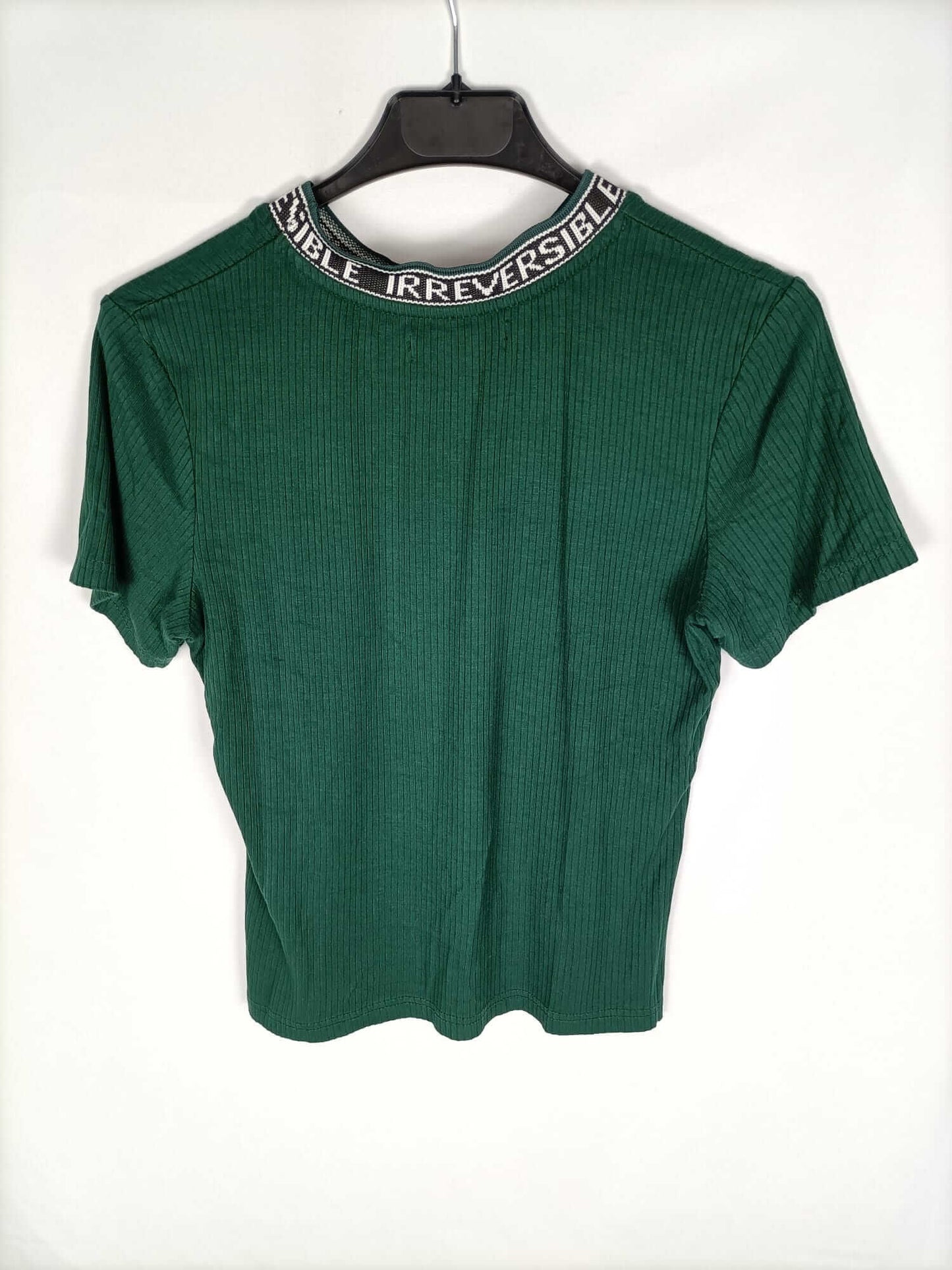 BERSHKA.Green ribbed T-shirt Tm