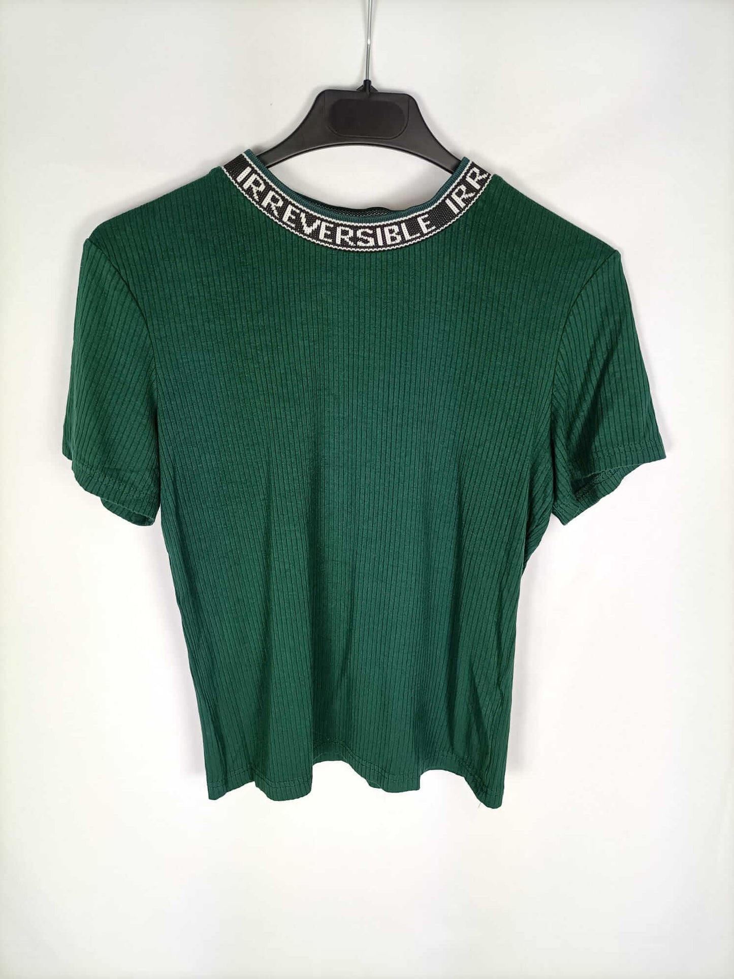 BERSHKA.Green ribbed T-shirt Tm