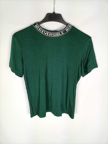 BERSHKA.Green ribbed T-shirt Tm