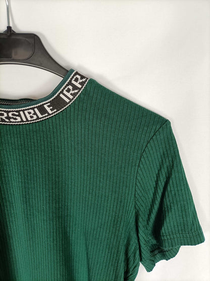 BERSHKA.Green ribbed T-shirt Tm