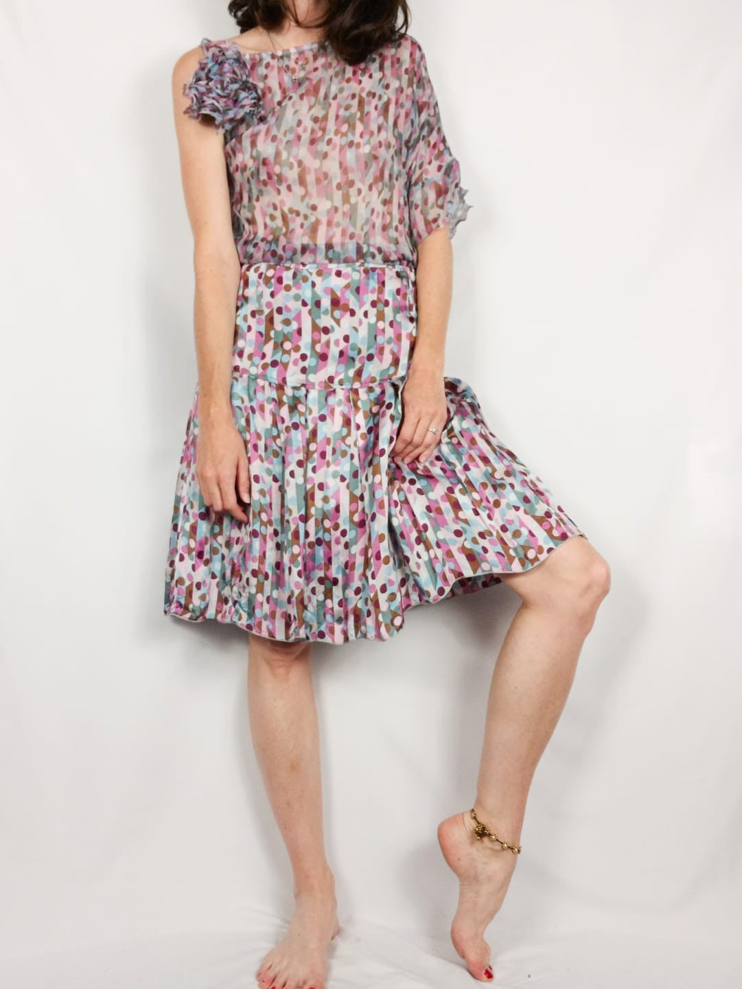 MANGO. Polka dot pleated skirt, size 38