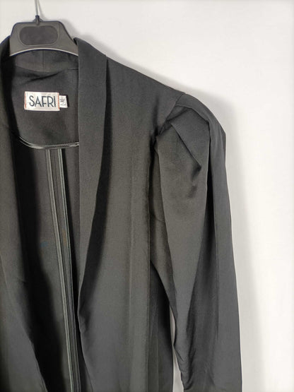 SAFRI.Trench negro fino hombros fruncidos T.L/XL