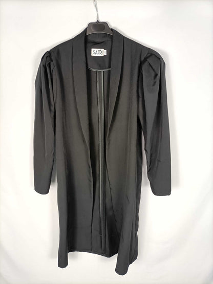 SAFRI.Trench negro fino hombros fruncidos T.L/XL