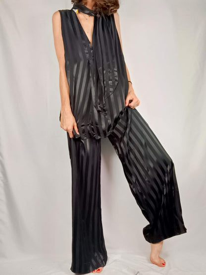 SILVIAN HEACH.Black trousers with single-colour stripes, size 38