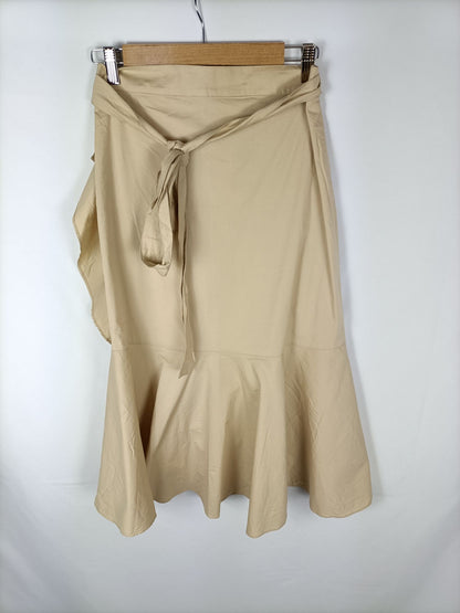 MANGO. Falda midi beige T.m
