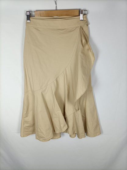MANGO. Falda midi beige T.m