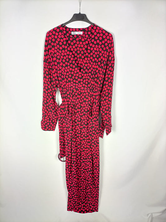 ZARA.Vestido largo lunares T.xs