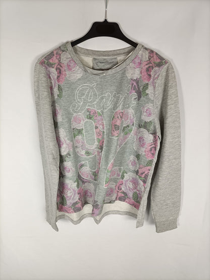 PRIMARK.Sudadera gris flores. T.36
