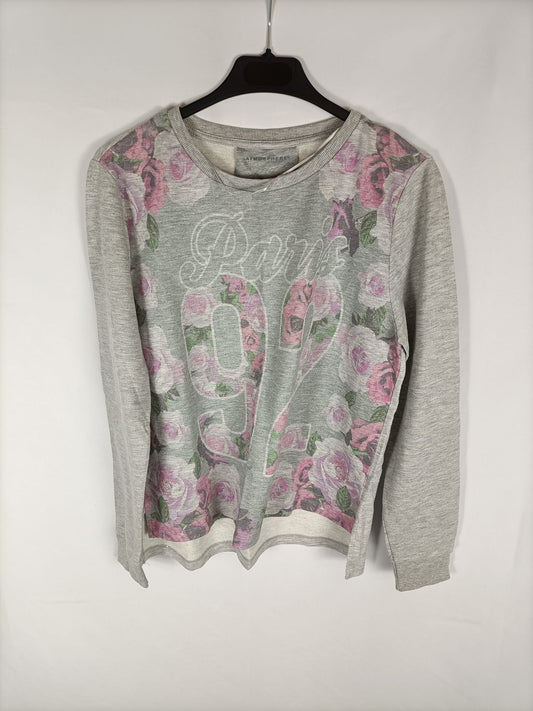 PRIMARK.Sudadera gris flores. T.36