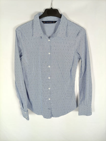 ZARA.Camisa azul rayas y lunares T.m