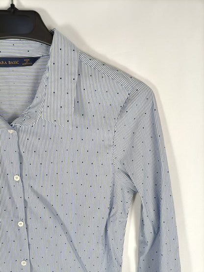 ZARA.Camisa azul rayas y lunares T.m