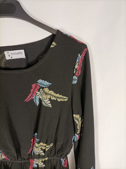 MINUTEO.Vestido negro estampado TU (s/m)