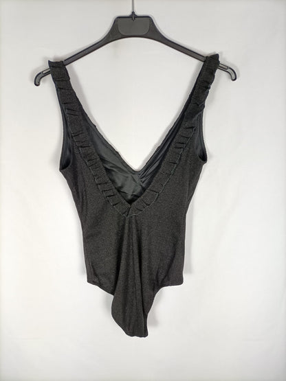 BERSHKA. Body negro purpurina T.m