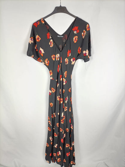ZARA. Vestido negro flores T.s