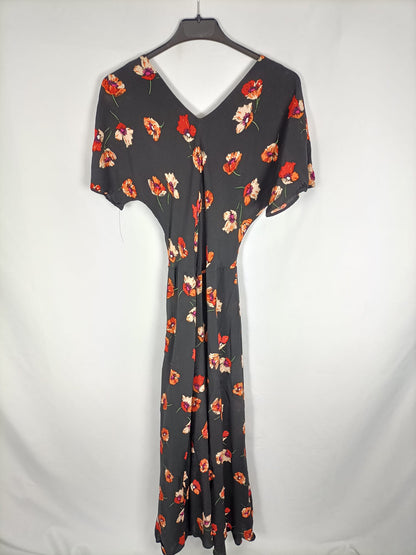ZARA. Vestido negro flores T.s
