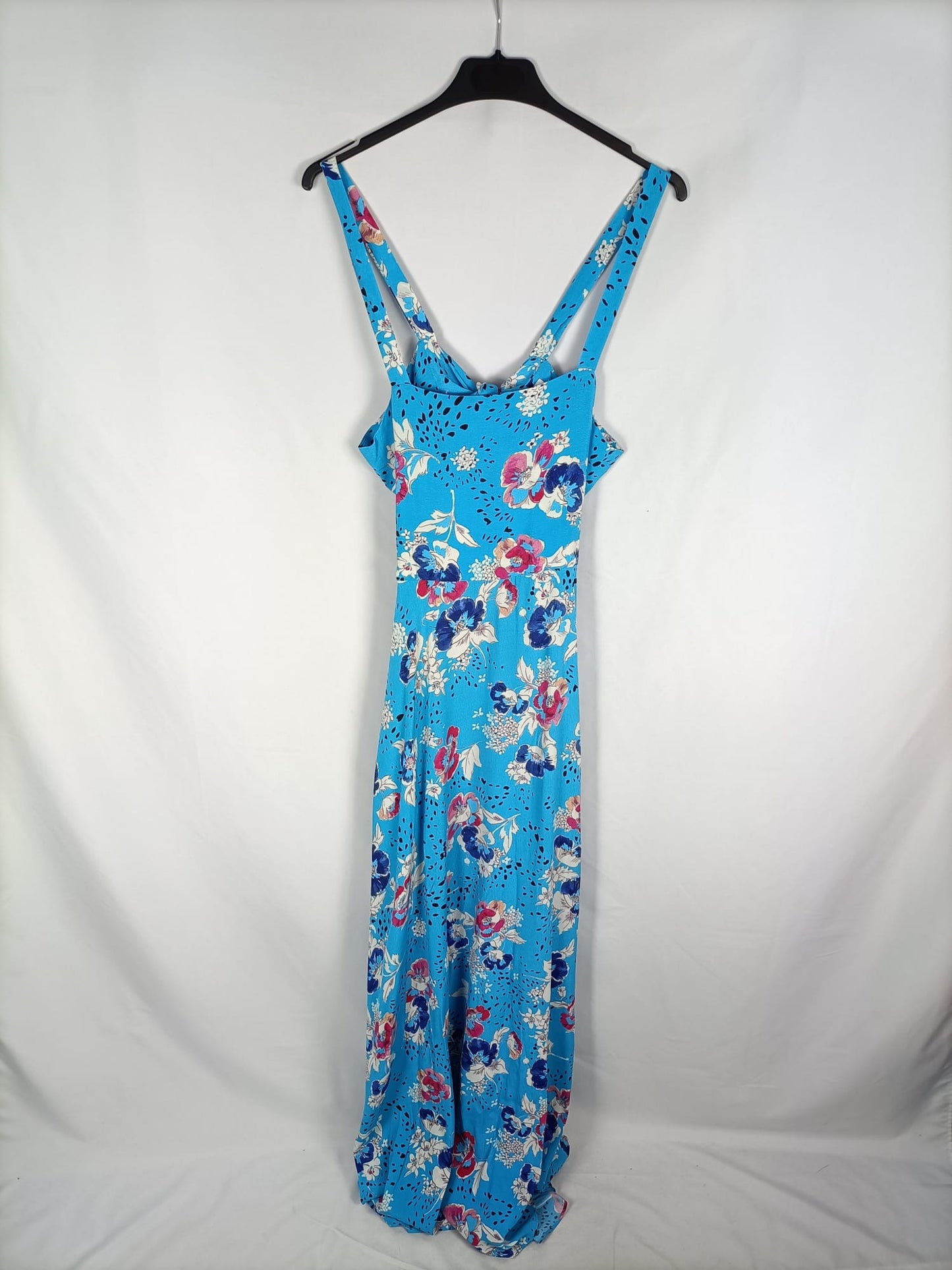 ZARA. Vestido largo azul flores T.s