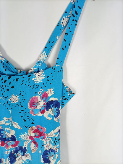 ZARA. Vestido largo azul flores T.s