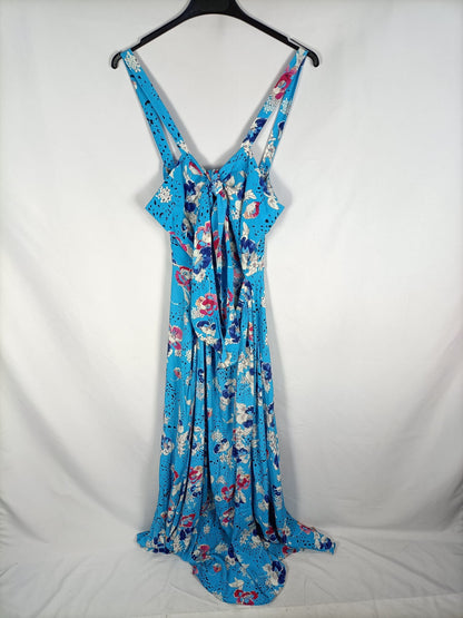 ZARA. Vestido largo azul flores T.s