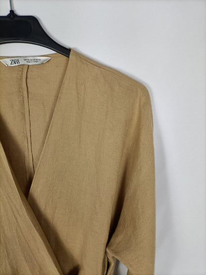 ZARA. Blusa cruzada lino T.xs
