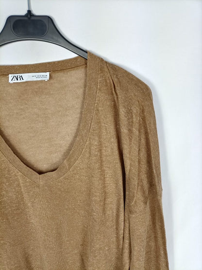 ZARA. Jersey camel oversized T.s