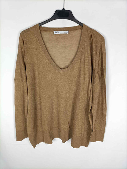 ZARA. Jersey camel oversized T.s