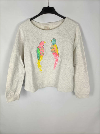 ZARA. Sudadera gris loros T.13-14