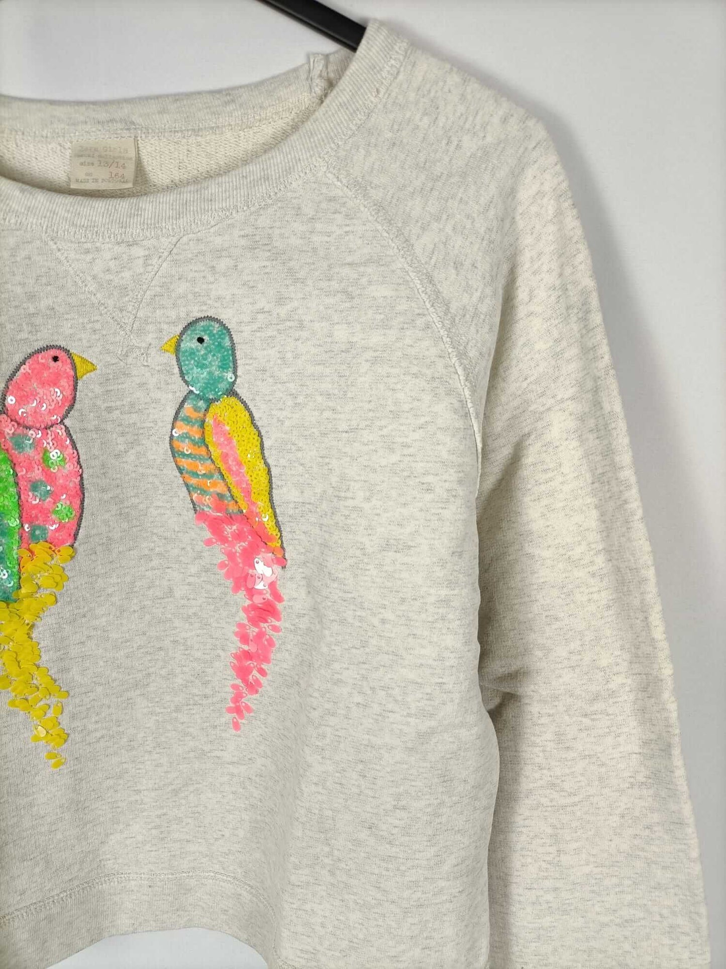 ZARA. Sudadera gris loros T.13-14