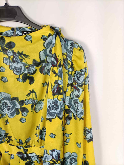 ZARA.Vestido amarillo flores T.xs