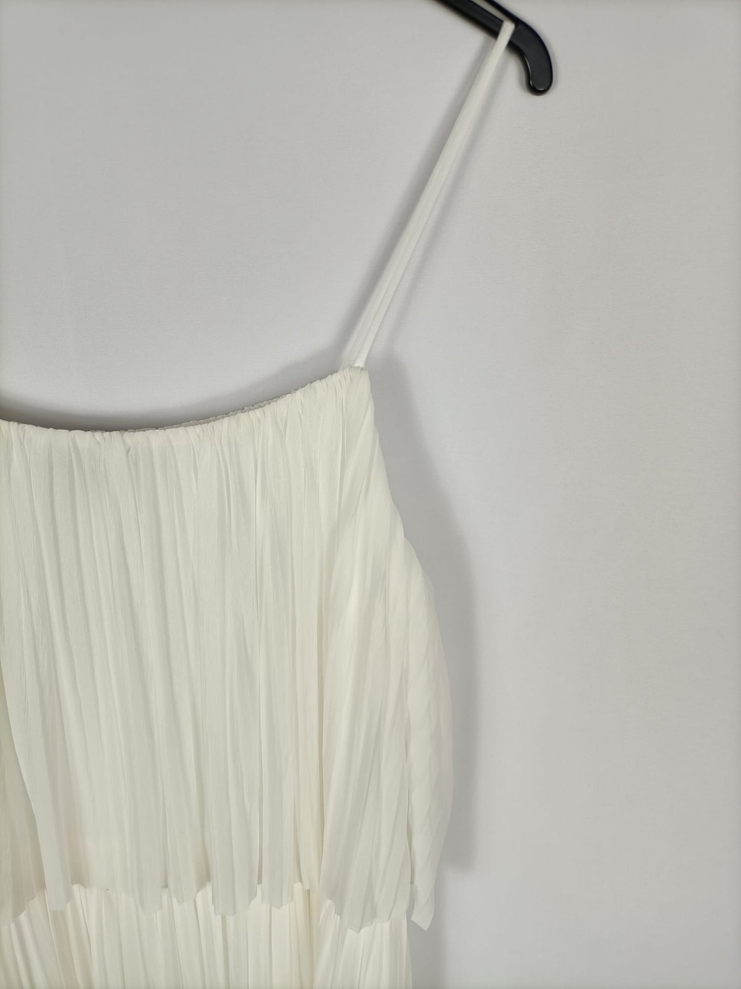 MANGO.Vestido largo blanco plisado T.M/L