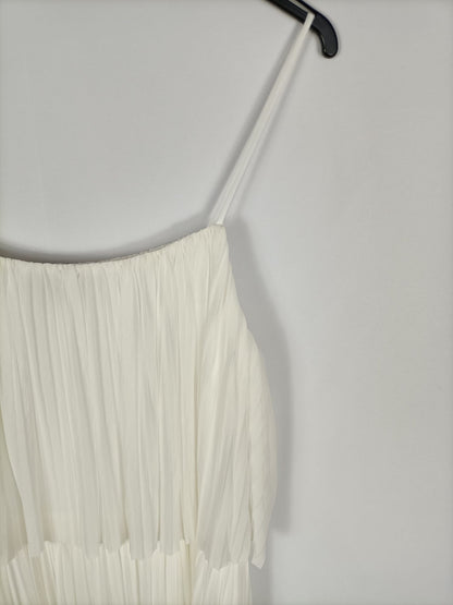 MANGO.Vestido largo blanco plisado T.M/L