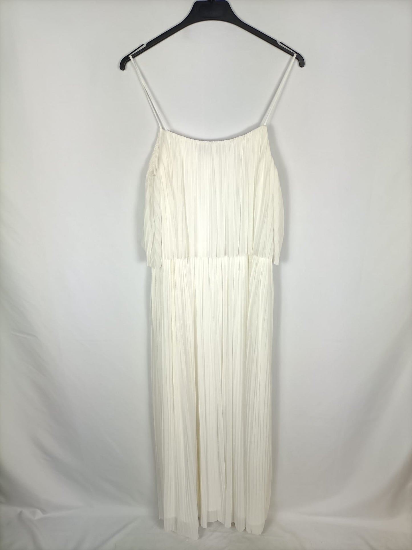 MANGO.Vestido largo blanco plisado T.M/L
