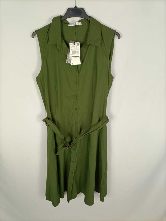 MANGO.Vestido verde abotonado T.L