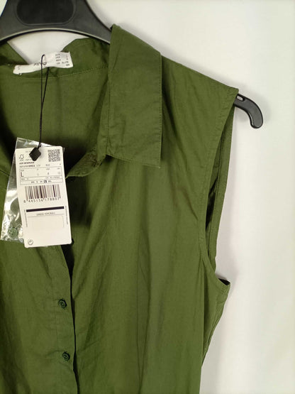 MANGO.Vestido verde abotonado T.L