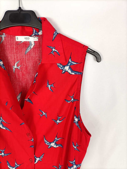 MANGO.Vestido midi rojo estampado T.m