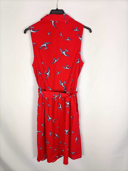 MANGO.Vestido midi rojo estampado T.m