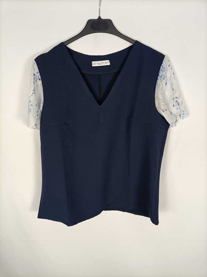 VALENTINA.Top azul mangas blusa.L