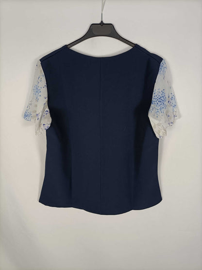 VALENTINA.Top azul mangas blusa.L