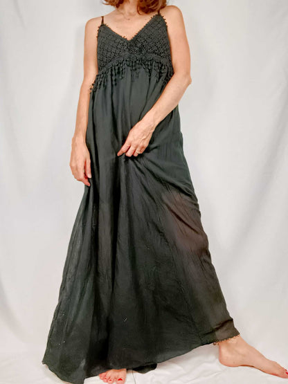 OTRAS.Vestido largo escote croché T.m/l