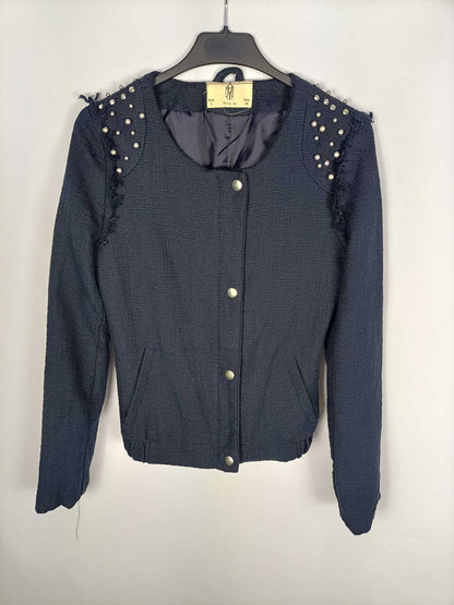 PULL&BEAR.Chaqueta azul abalorios T.s